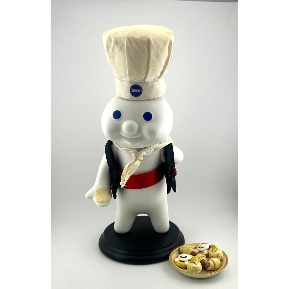 Vintage Pillsbury Doughboy Chef Figurine Display With Pastry Tray 12"